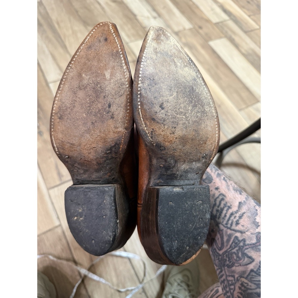 Vintage‎ Tony Lama Leather Cowboy Boots Brown Men's 7.5 - Picture 4 of 8
